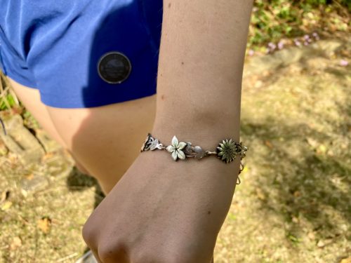 flower bracelet made from recycled sterling silver coins