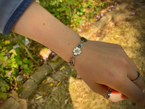 flower bracelet made from recycled sterling silver coins