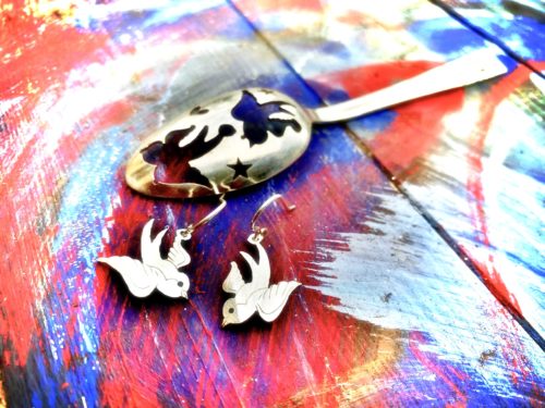 free as a bird recycled spoon earrings. Ethically created with a spirit of freedom