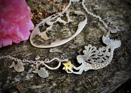 mermaid necklace handcrafted and recycled from silver coin