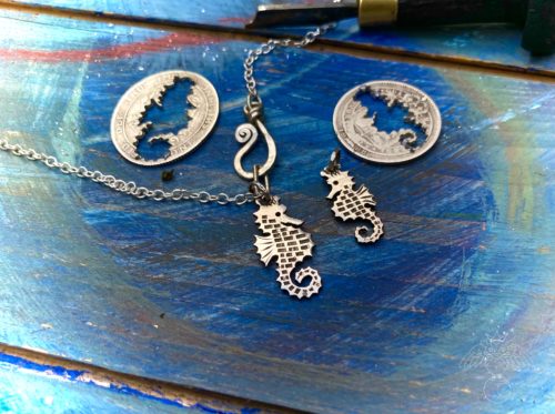 LARGE SEAHORSE NECKLACE IN SILVER, TURQUOISE AND AMBER | Buchanans Jewellers