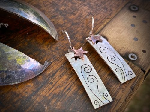 handmade and repurposed spoon star-dust earrings