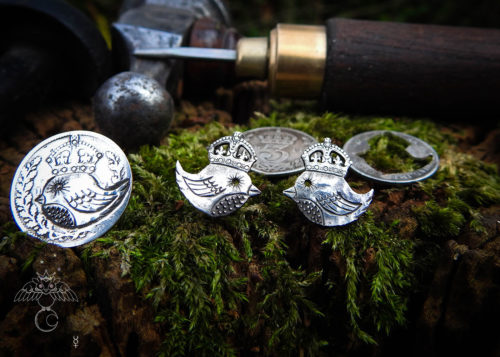 Bird earrings -  Recycled silver threepence earrings.