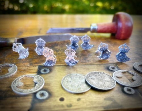 Bird earrings -  Recycled silver threepence earrings.