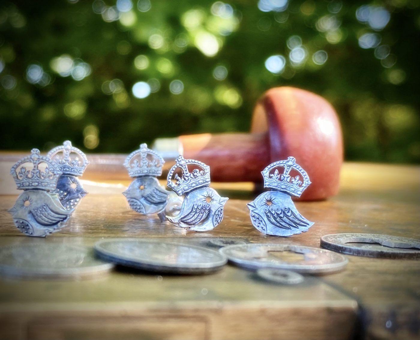 Bird earrings -  Recycled silver threepence earrings.