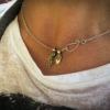 handcrafted bronze and peridot and garnet oak leaf charm for a tree sculpture, necklace or bracelet