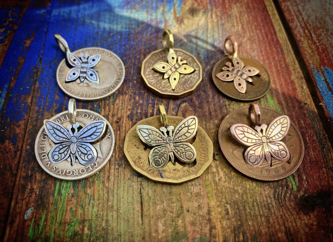 Butterfly jewellery - Hairy Growler - The butterfly handmade from old coins