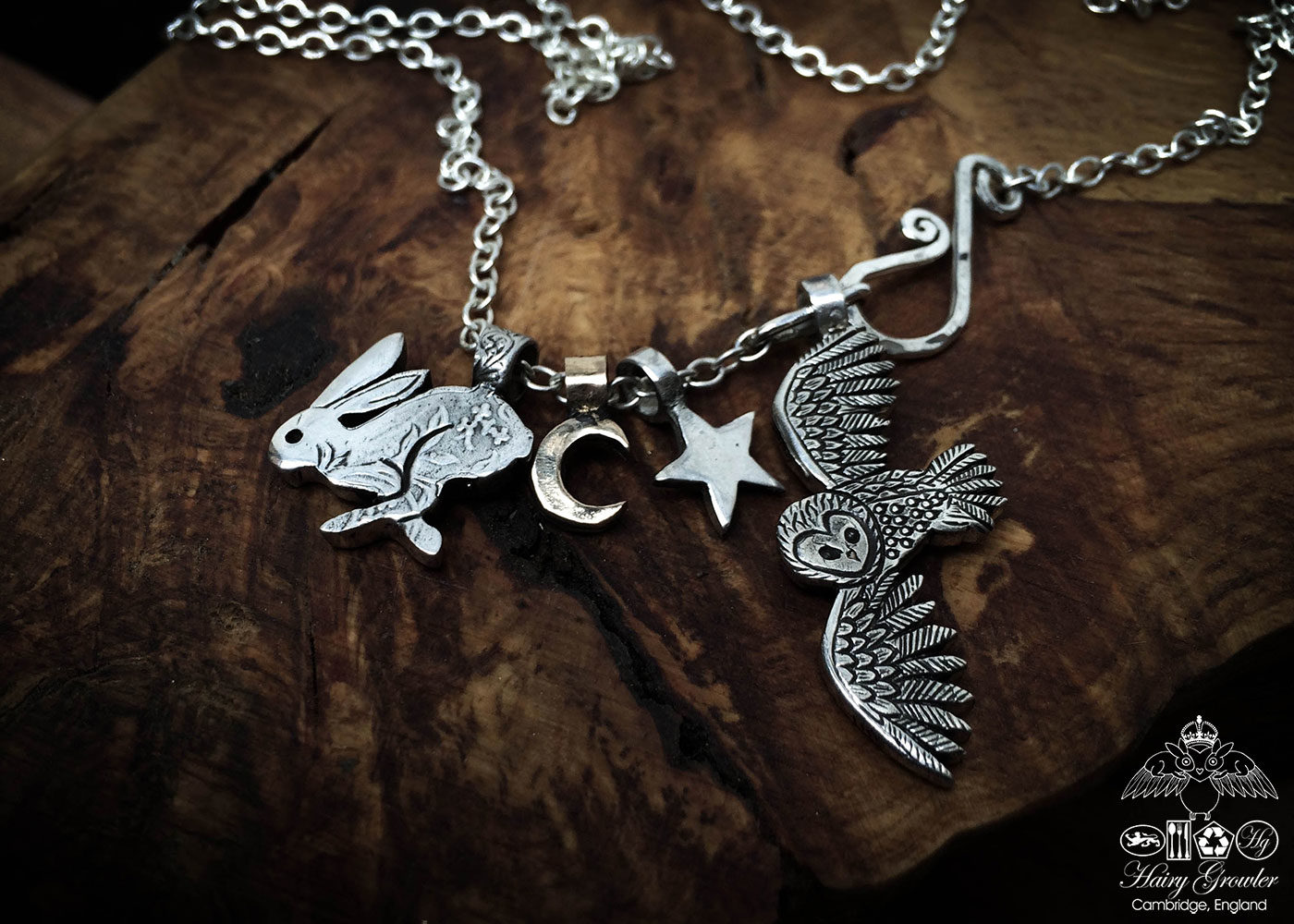 handmade and recycled silver coins running wild hare charm for a tree sculpture, necklace or bracelet
