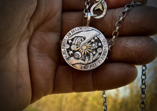 Hermetic principles jewelry handmade and upcycled silver coin all is mind necklace pendant