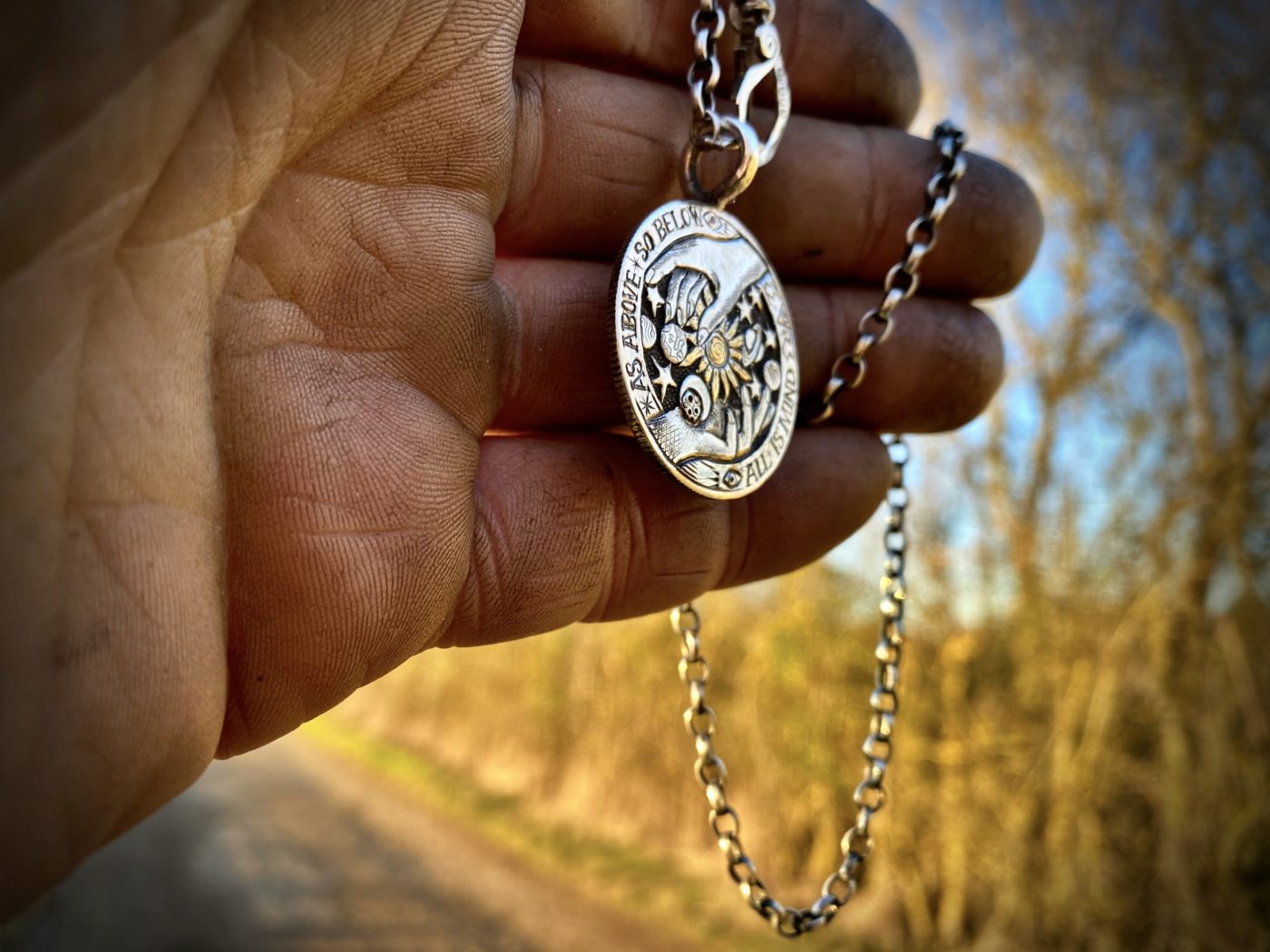 Hermetic principles jewelry handmade and upcycled silver coin all is mind necklace pendant