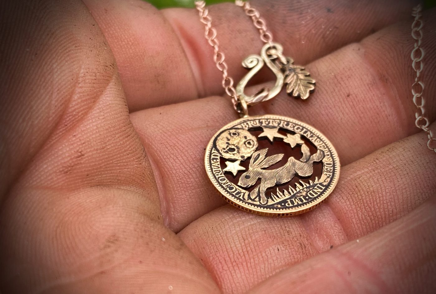 22ct gold magical leaping hare necklace