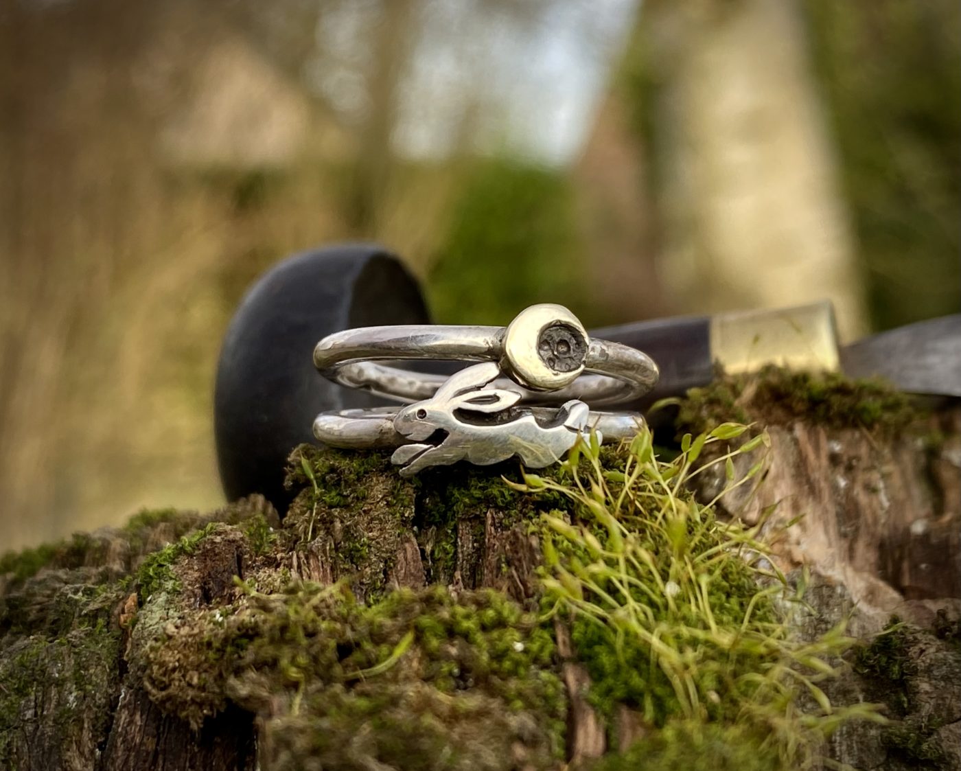 leaping hare ring made from recycled raw materials