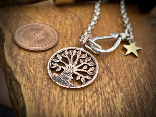 40th birthday gift tree of life made from repurposed half penny coin