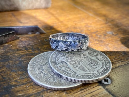 sacred grove ogham tree zodiac ring made from a 120 year old silver coin