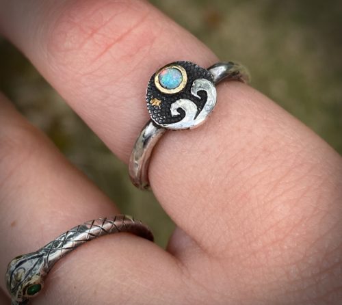 ocean inspired jewellery. ethical eco-conscious silver ring inspired by mermaid treasure and the sea