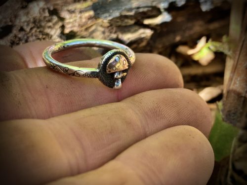 Fly Agaric Amanita muscaria magic mushroom shroom mushies picky luck ring made from silver coins by hairy Growler