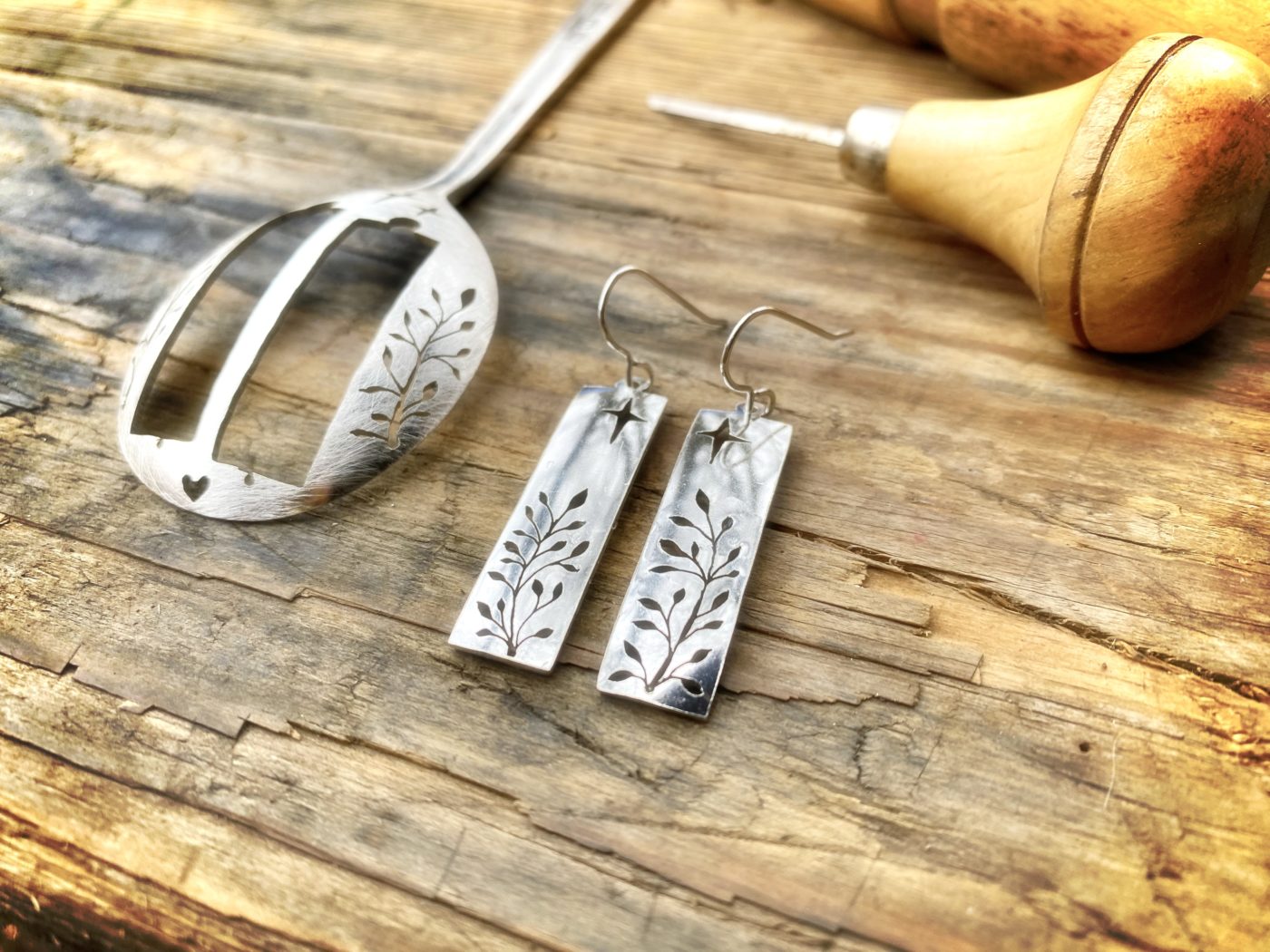 handcrafted and recycled spoon meadow earrings