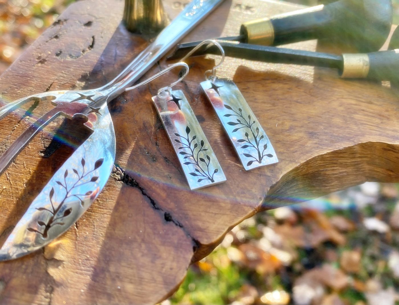 handcrafted and recycled spoon meadow earrings