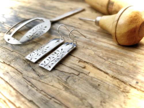 handcrafted and recycled spoon meadow earrings